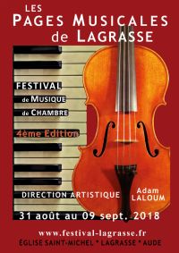 Festival Les Pages Musicales. Du 31 août au 9 septembre 2018 à lAGRASSE. Aude.  20H00